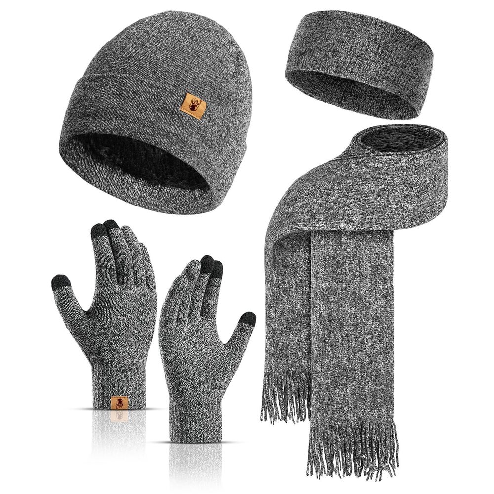 6196 Winter Beanie Hat Scarf Touchscreen Gloves Set , Thermal Hat Scarves
